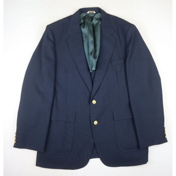VINTAGE MEN'S BLUE BLAZER GOLD BUTTONS - SPORT COAT - HUNT VALLEY - SIZE 44R - Picture 1 of 9